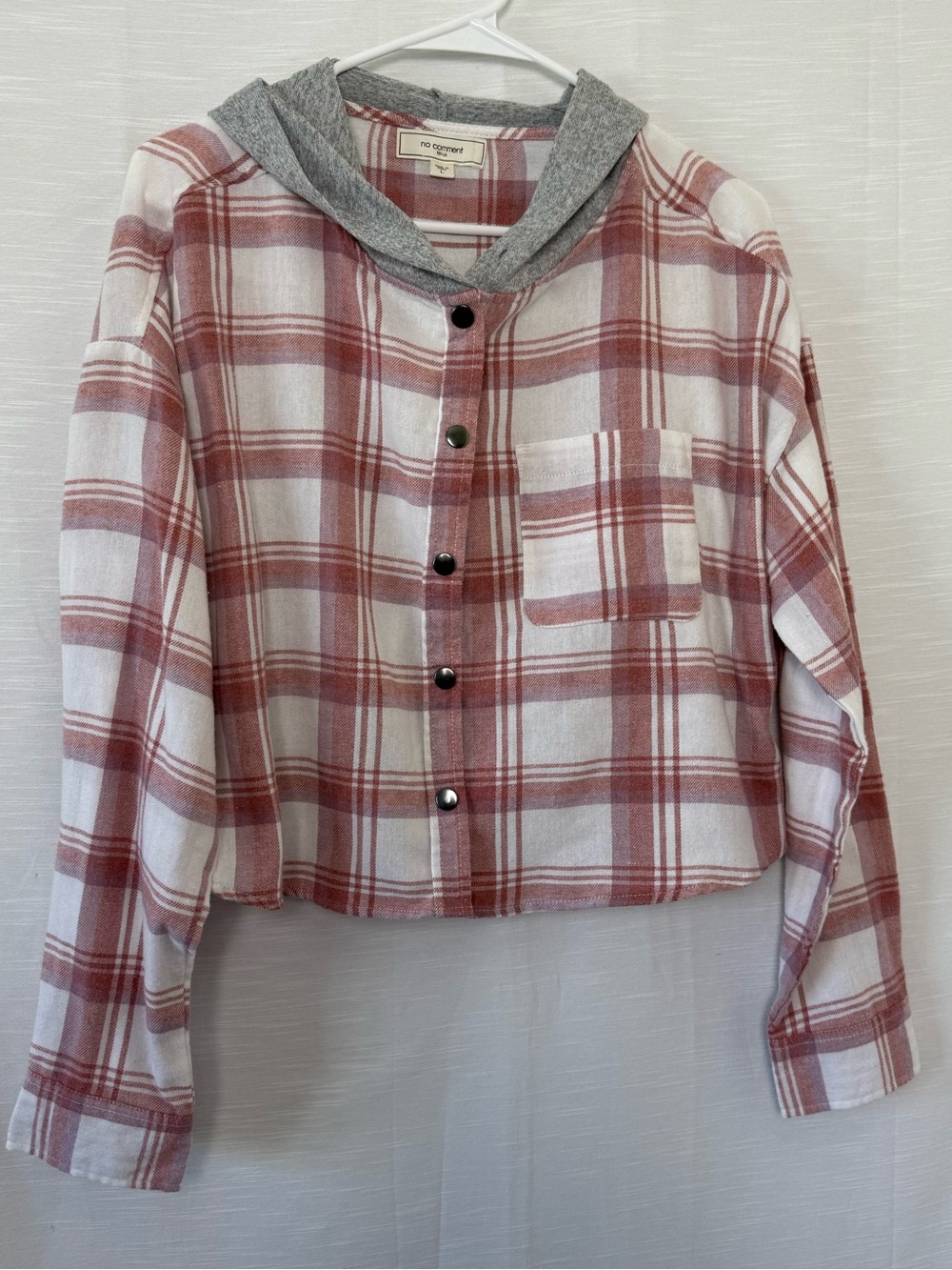 No Comment Plaid Hooded Button-Front Shrug